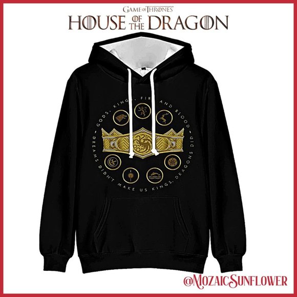 NEW Hoodie 7 Kingdom Sigils Gold Crown Dreams Didn't Make Us Kings Dragons Did - Picture 3 of 5